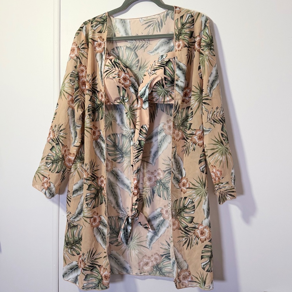 Tropical Floral Bikini Top & Kimono Cover-Up, Medium